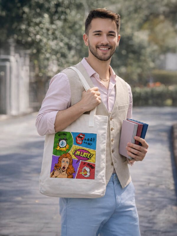 mochilas, totes, bolsas-131 Bolsa tote blanca con estampado